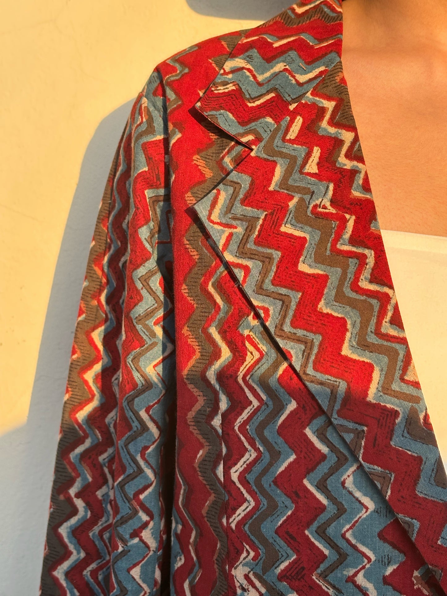 Hand Block printed Cotton Jackets in Maroon Stripes- Back Pose