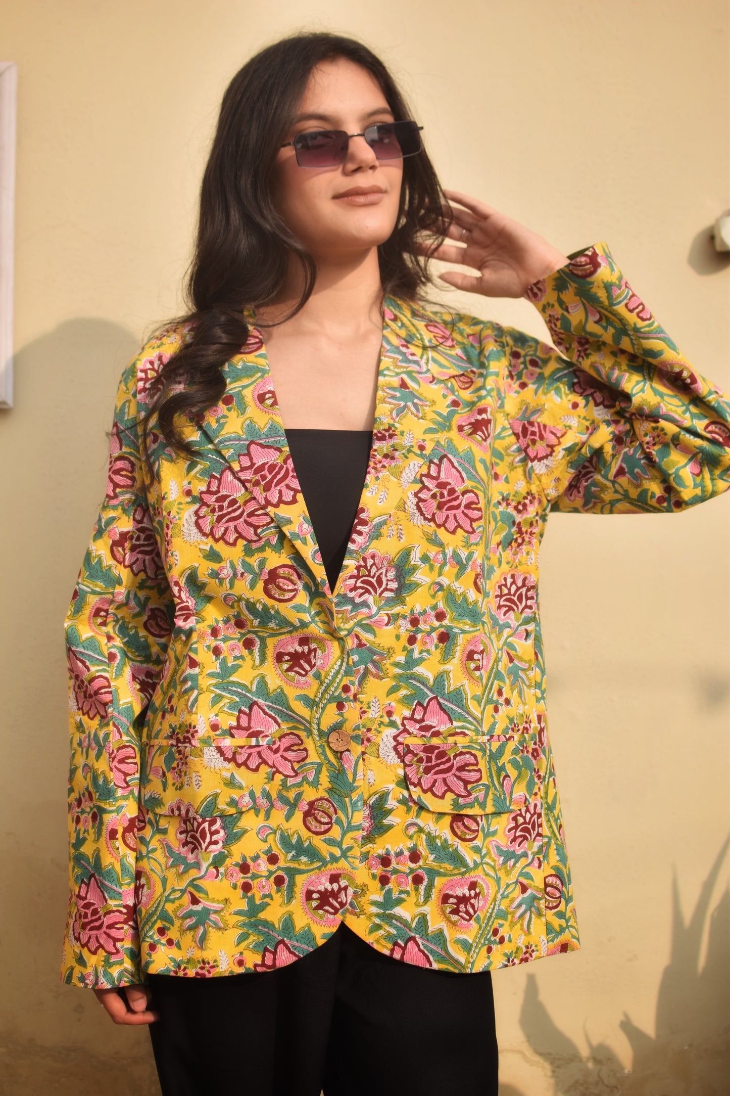 AFSANA- Cotton Jackets in Yellow Floral