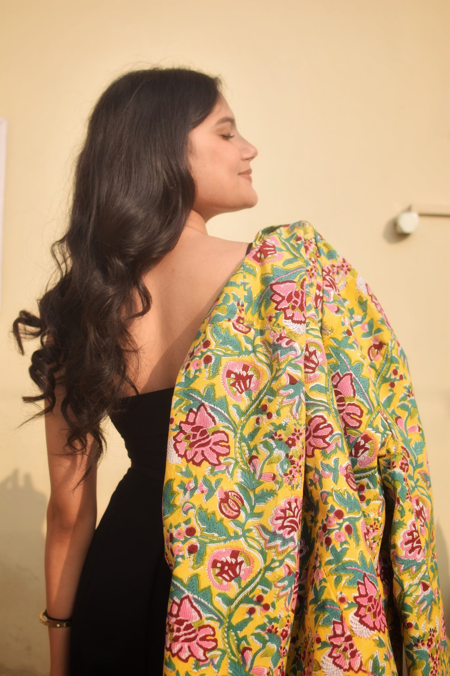 AFSANA- Cotton Jackets in Yellow Floral