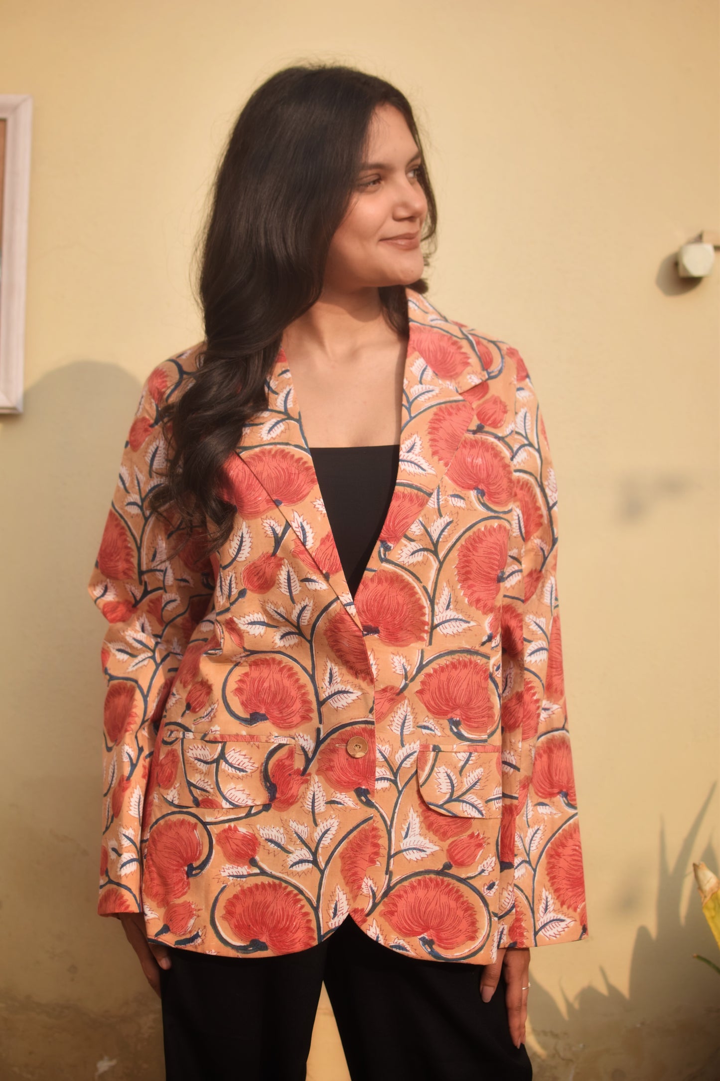 AFSANA- Cotton Jackets in Peach Florals