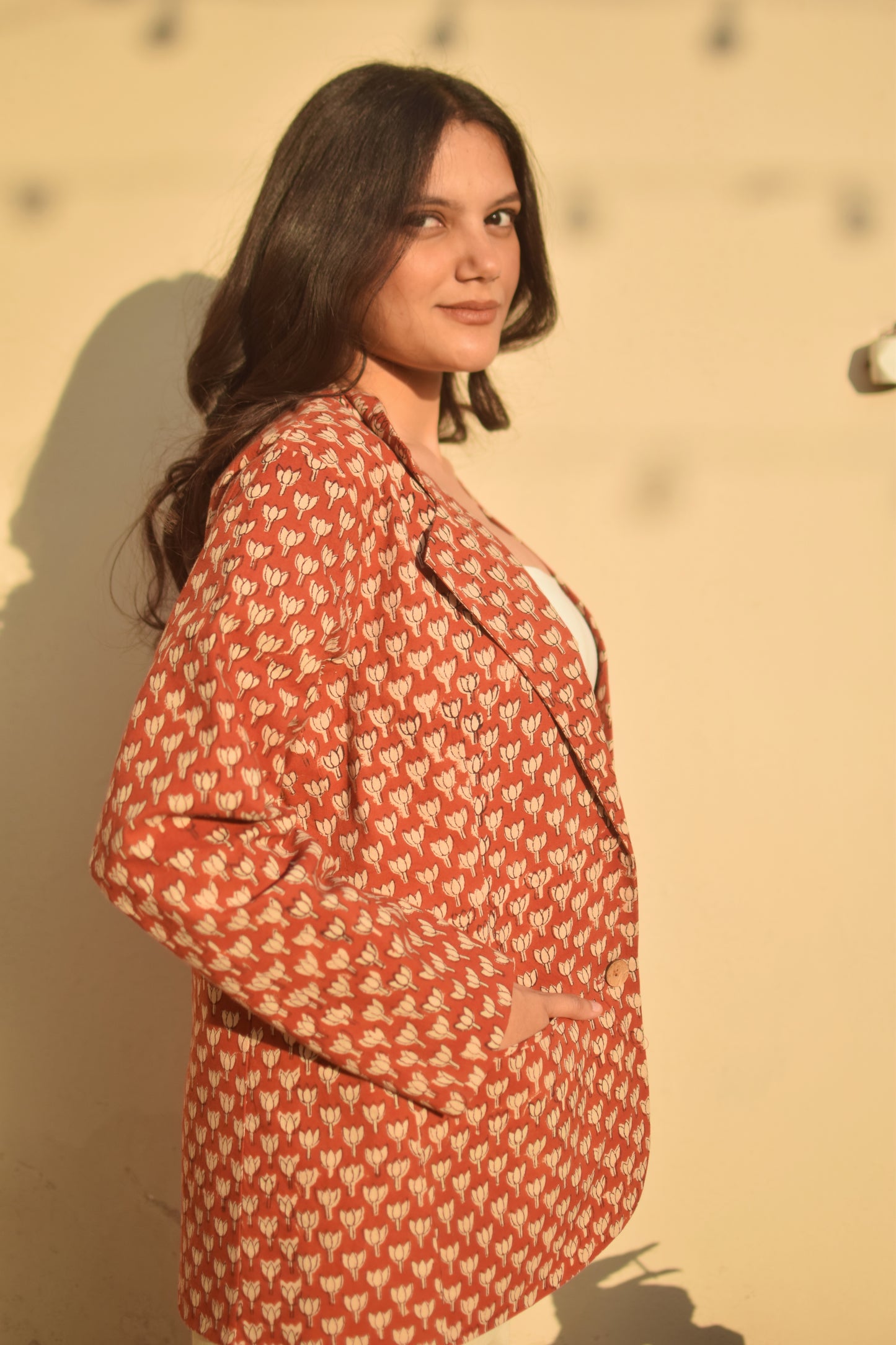 AFSANA- Cotton Jackets in Red Lotus