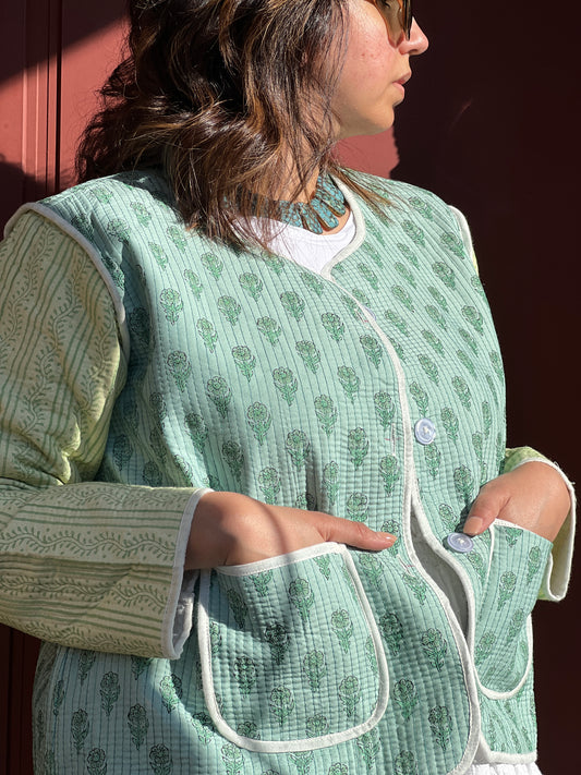 MADHU- Relaxed Fit Quilted Jackets : In Sage Green