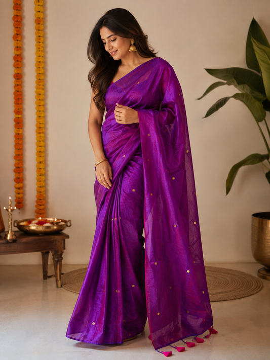 SITARA — Handwoven Cotton Zari Saree with Hand Sequin Work