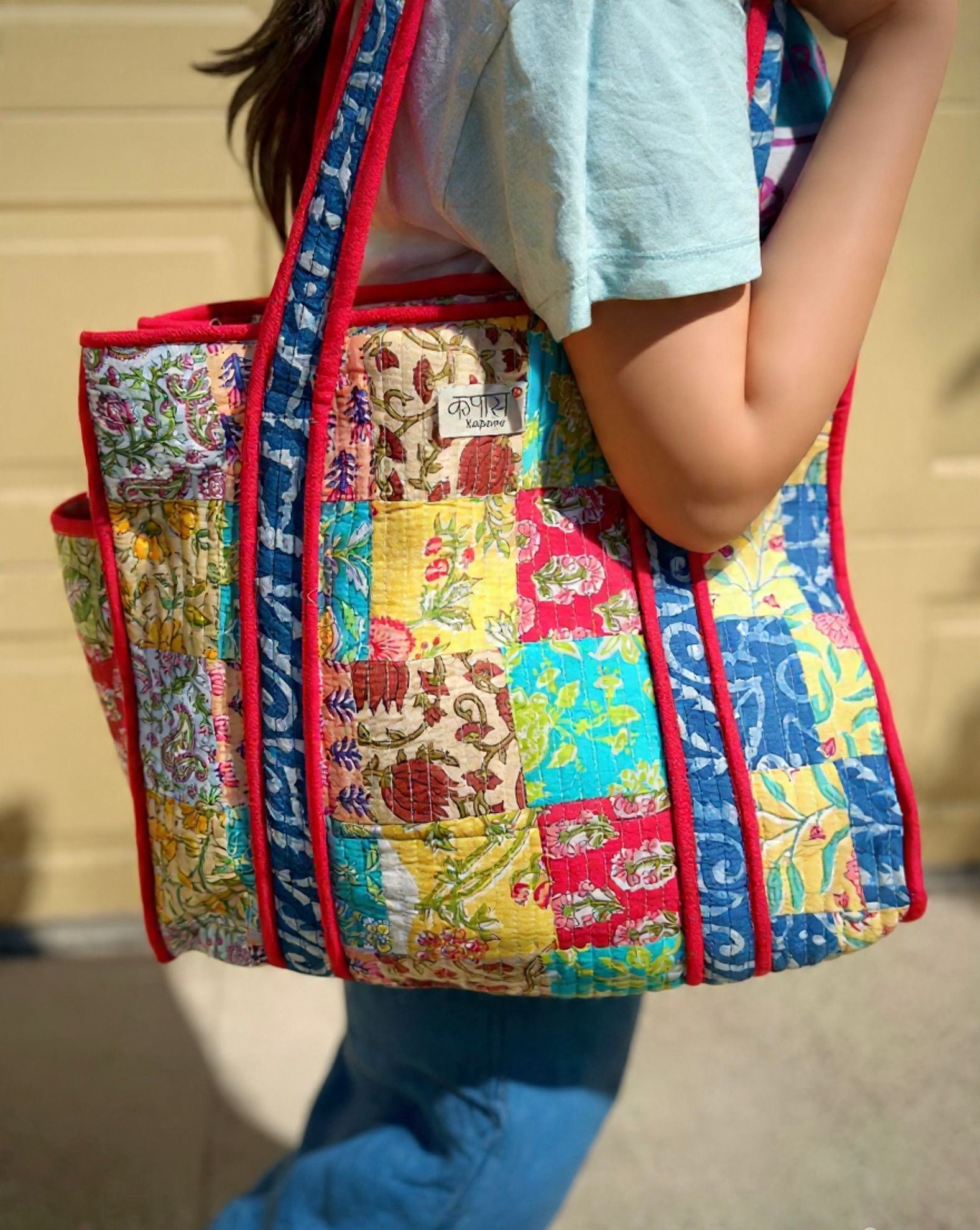 Rangeen Patchwork Tote Bag | Hand Block Print Australia – Kapaas