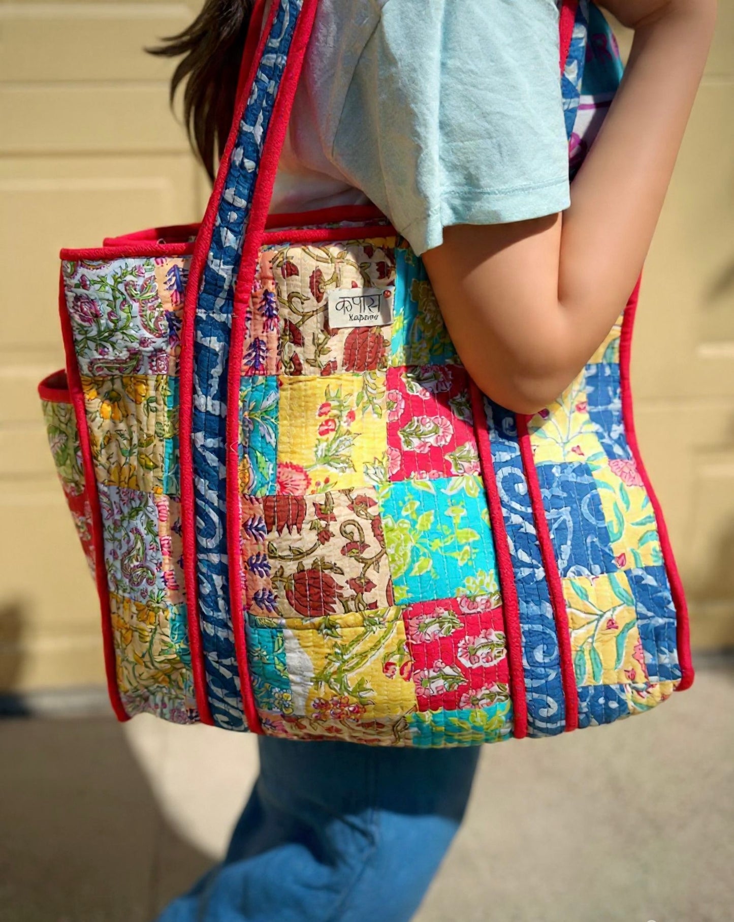 Artisanal patchwork tote bag for everyday use by Kapaas by Neha