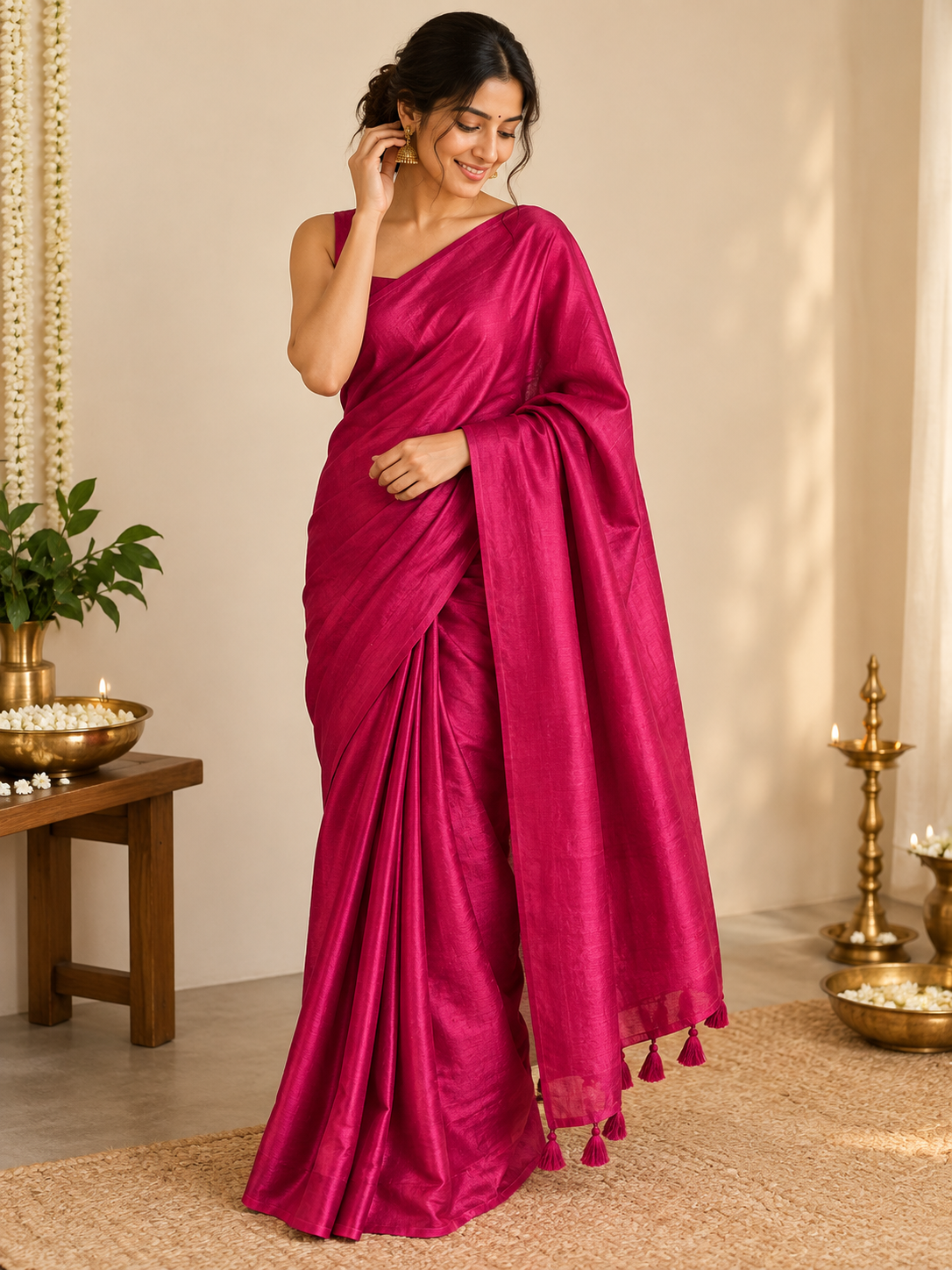 handwoven saree in magenta