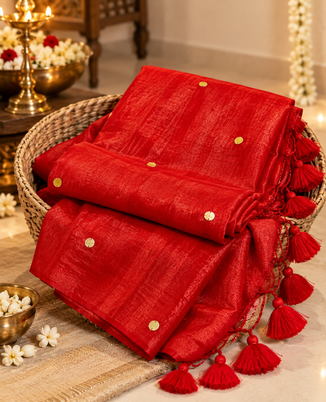 handwoven saree in a basket